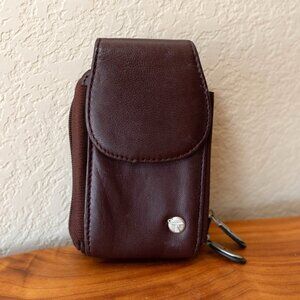 Travelon Leather Phone Wallet Crossbody Belt Bag Credit Card Holder Brown